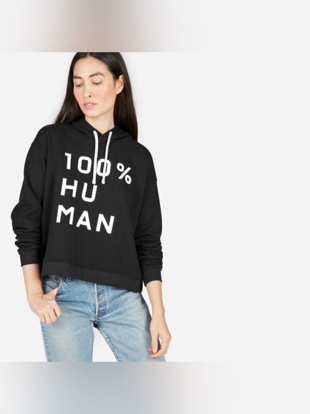 Everlane 100% Human Black Graphic Cropped Hoodie  Size L